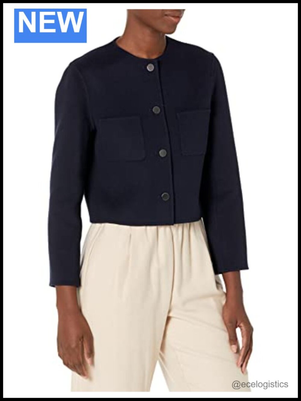 Women's Short Cropped Wool Cashmere Jacket with Metal Buttons